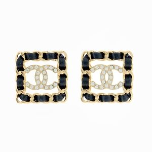 Crystal Gold Lambskin Chain Sergeant Stud Earrings